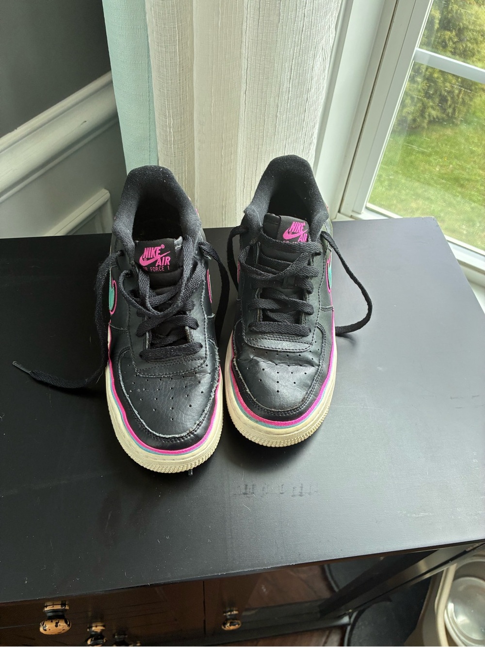 Nike Kids Black Sneakers with Pink Accents